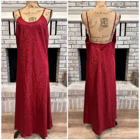 Vintage Wonderline Intimates Womens Floral Nightgown Slip Dress Red Large - Picture 1 of 10